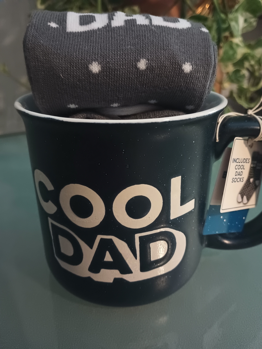 Eccolo Dark Green 'COOL DAD' Mug with Gray Polka-Dot Socks